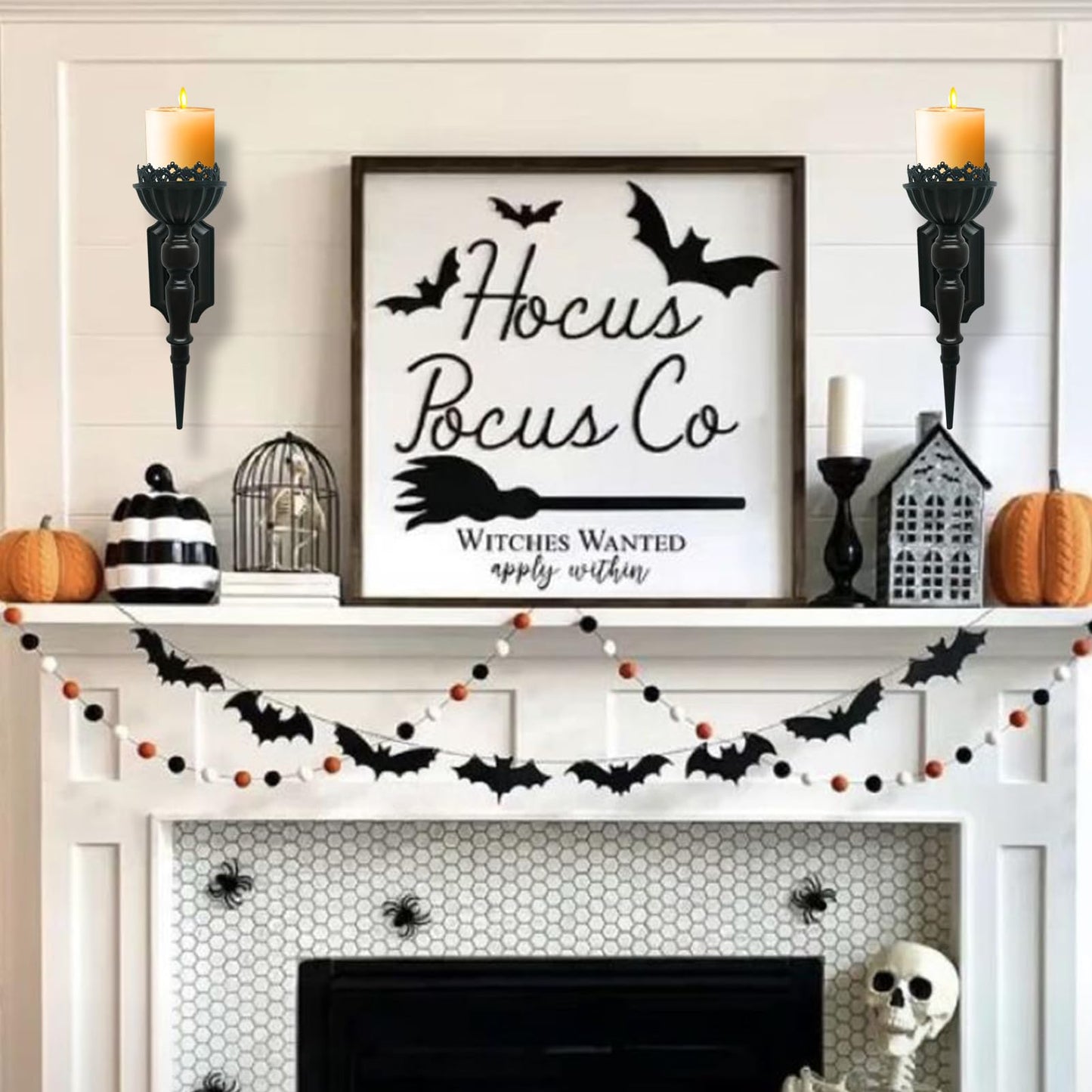 Birminwind Gothic Wall Candle Sconces Set of 2 - Black Wall Mounted Candle Holders - Halloween Decor for Indoor Living Room Bathroom