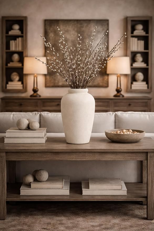 Emotionally Grounded Vase, Vaseking Large Ceramic Rustic Vase, 11 inch Minimalist Decorative Farmhouse Tall Vases for Home Decor, Living Room, Enterway, Table Decoration, Fossil