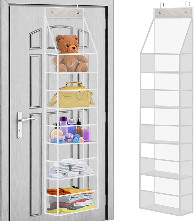 Ultra Sturdy 5-Shelf Over The Door Hanging Pantry Organizer with Clear Plastic Pockets - Large Capacity Room Organizer for Closet, Bedroom, Nursery, Bathroom & Sundries (28lb Load)