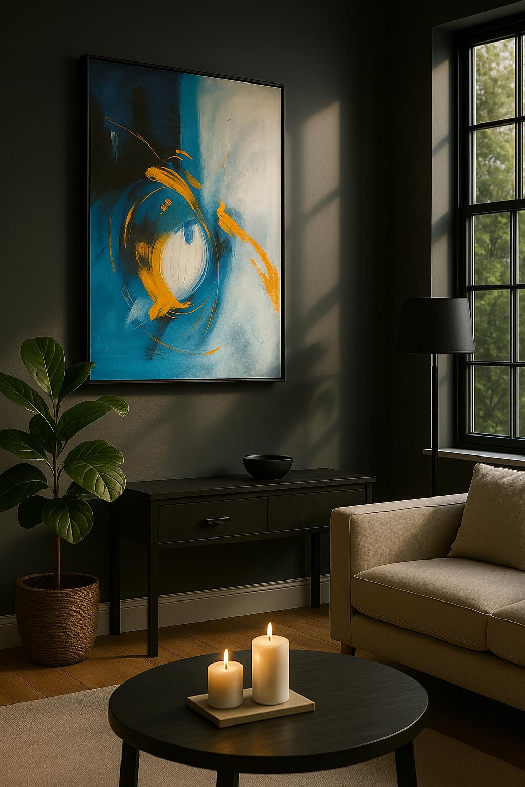Artisan Tinct Hand-Painted Canvas Wall Art, Wooden Framed, 24x36 inches, Modern Artwork for Living Room, Lounge, Bedroom, Ready to Hang Large Oil Painting (Cosmic Flow)