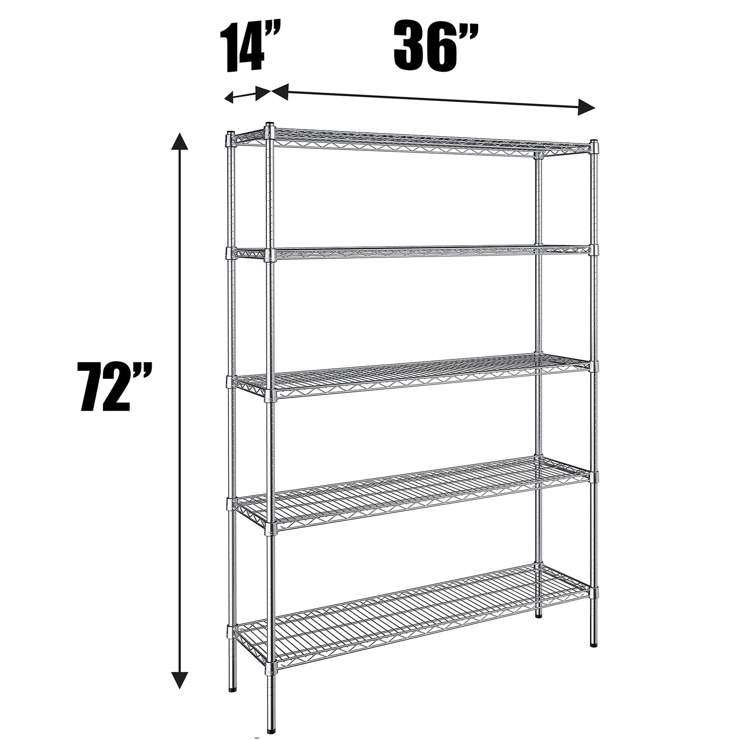 Regal Altair 14'' Deep x 36'' Wide x 72'' High 5 Tier Chrome Wire Shelving Unit | NSF Commercial Storage Rack Kit