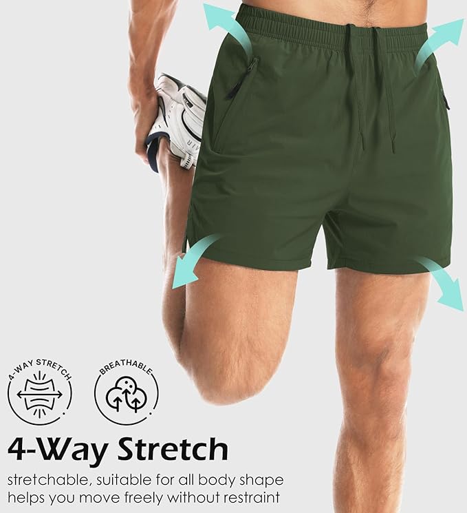 Aolesy Men's Gym Shorts Linerless & Liner - 5" Quick Dry Workout Running Shorts with Zip Pockets Sports Athletic Shorts