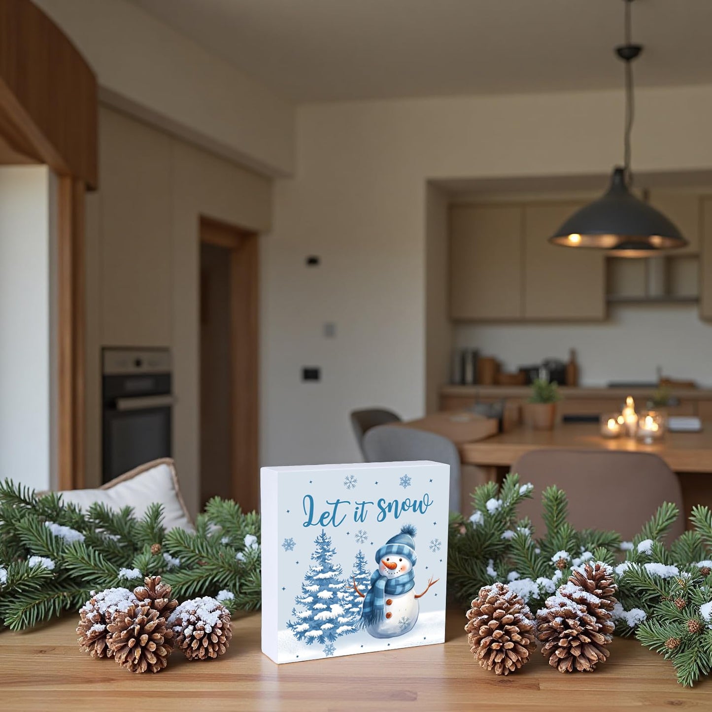 Winter Decorations Indoor Winter Decor Let It Snow Home Room Snowman Tree Office Bathroom Table Wood Box Sign Rustic Wooden Shelf Desk Decor Season Sign House Warming Gifts 5.9 x 5.9 Inch