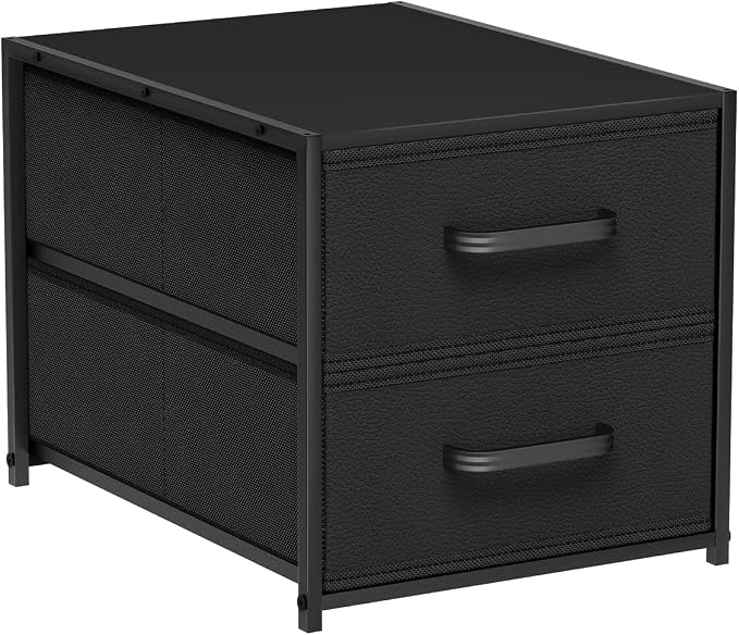 Homsorout Stackable Storage Drawers - 2 Tier Closet Organizer with Metal Frame and Handles, Fabric Dresser with Collapsible Bins for Bedroom, Dorm, Office, Black, 1 Pack