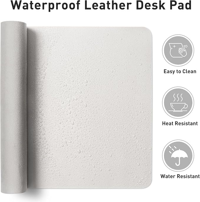Aothia Faux Leather Desk Mat – Large Mouse Pad, Non-Slip PU Leather Blotter, Waterproof Writing Surface for Office and Home (Off-White, 47.2" x 23.6")