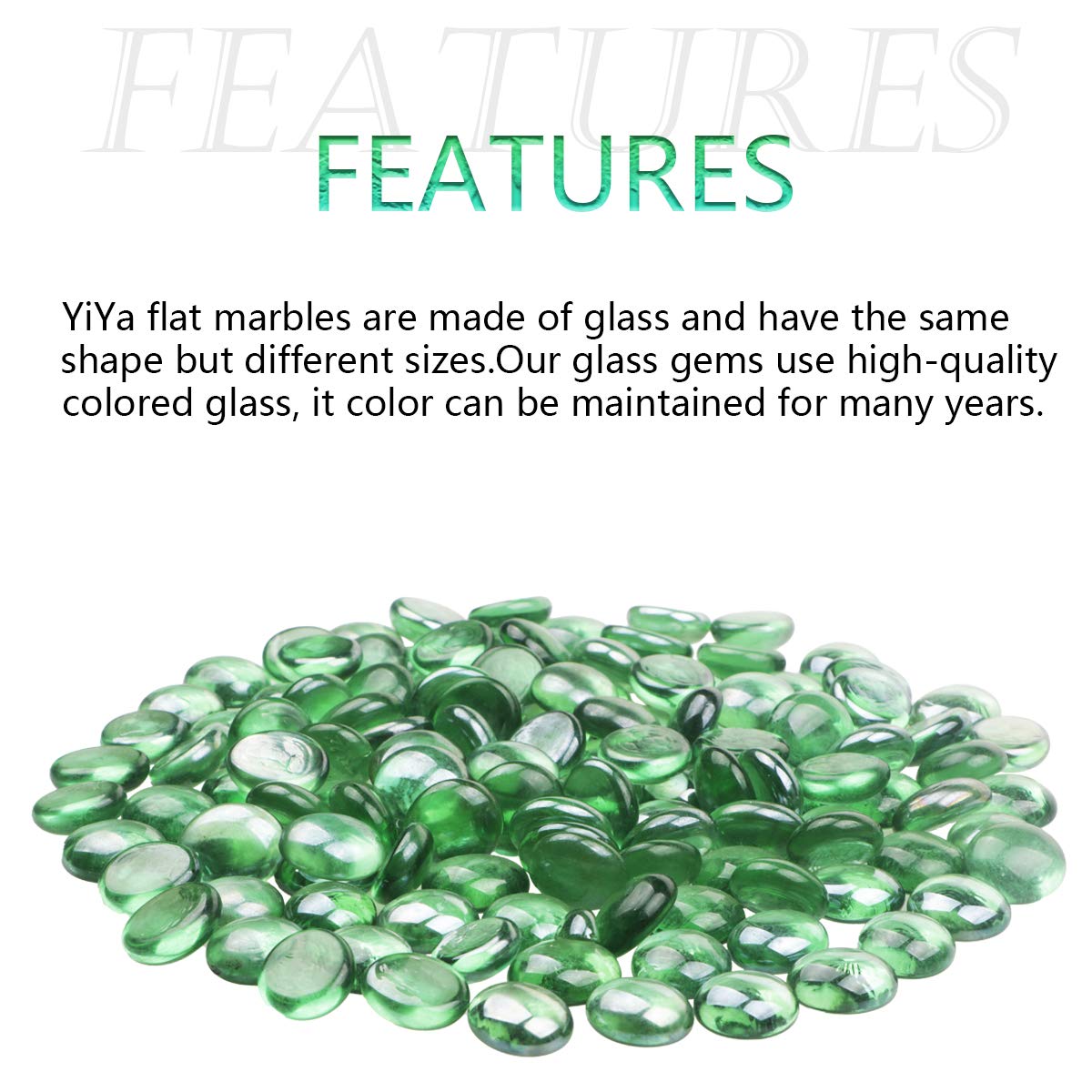 YIYA Green Flat Marble Decorative Beads Glass Gems for Home Decoration Vase Filler Fish Tank Bottom Decoration (About 1.5 lb(680g)/Bag)