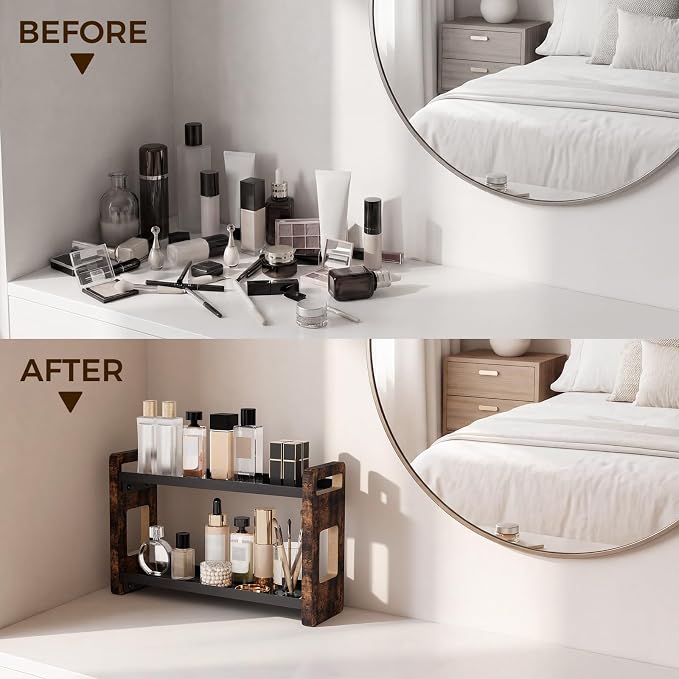Bathroom Organizers and Storage,Bathroom Counter Organizer,Bathroom Counter Shelf,Bathroom Sink Organizer,Vanity Organizers,Vanity Storage,Perfume Display,Perfume Storages(Brown 2 Tier)