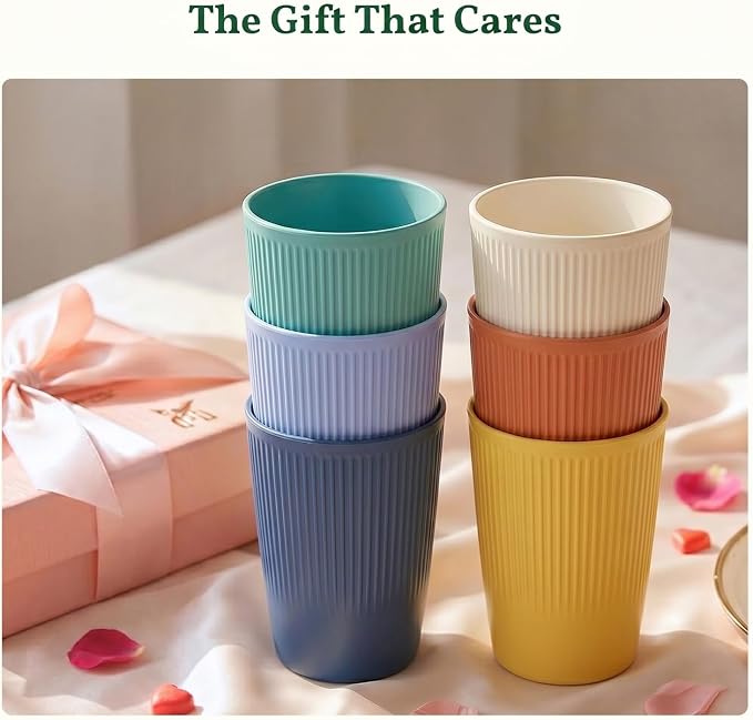 Homienly Drinking Glasses Wheat Straw cups,Unbreakable Alternative to 12oz Plastic Cups,Stackable and Lightweight Cups for Juice,Iced coffee-Colorful