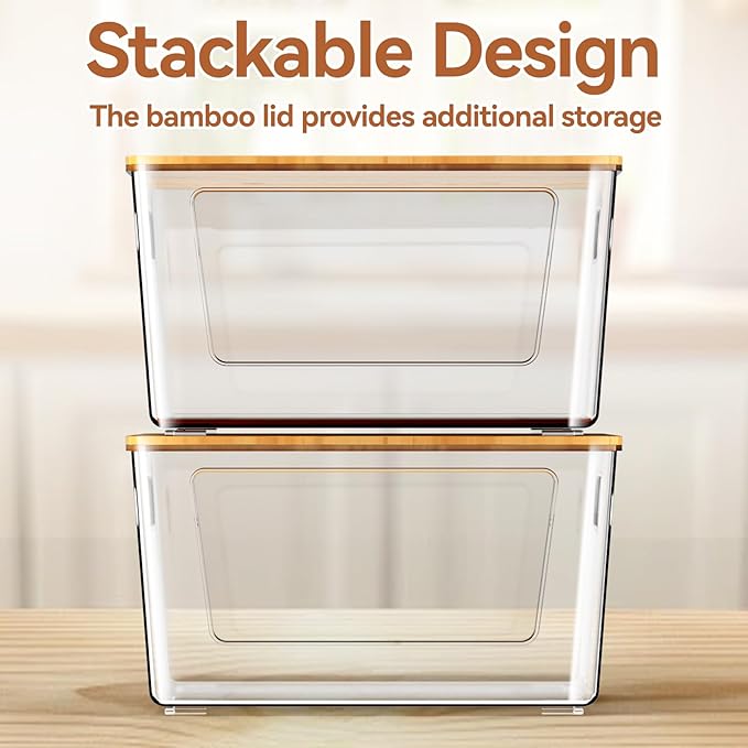 spospo 4 Pack Trash Bag Holder with Bamboo Lid, Stackable Trashbag Dispenser, Extra Large Garbage Bag Holder for Kitchen Laundry Room Under Sink Organization and Storage