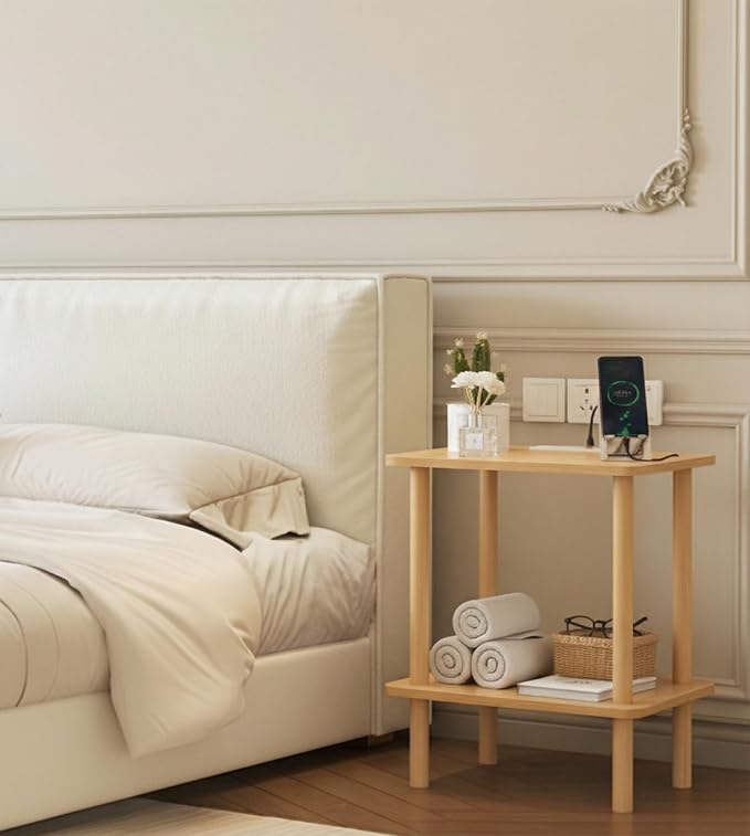 FORAOFUR End Table with Charging Station, Small Tables for Small Spaces in Living Room, Bedroom &Office, Nightstand Bedside Table with Solid Wood Legs, No Assembly Required