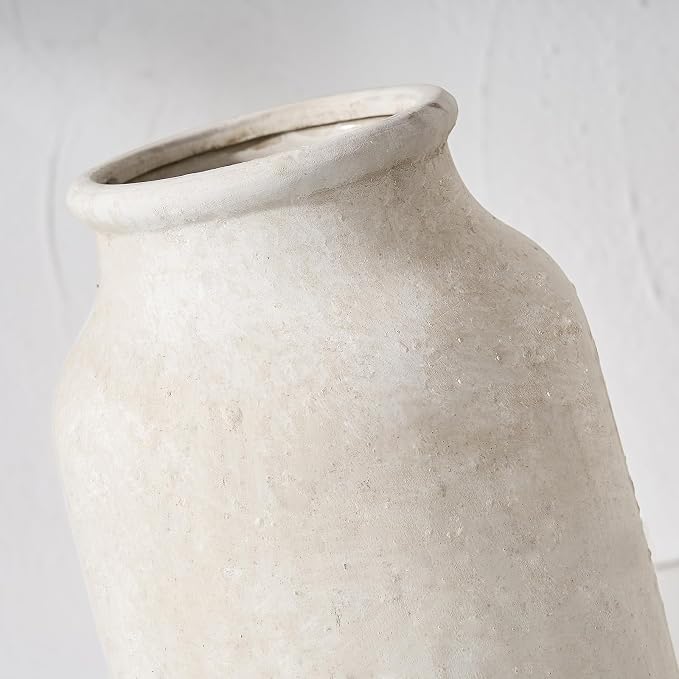 SIDUCAL Rustic Farmhouse Flower Vase | 9.5 Inch Large Ceramic Vase | Pampas Grass | Modern Farmhouse for Home Decor, Table, Living Room Decoration, Shelf Decor, Mantel, Fossil