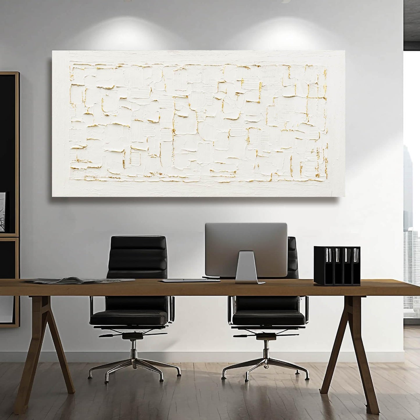 SOUGUAN Textured Wall Art Block Wall Painting Abstract Canvas Wall Pictures 24"x48" Art Posters for Office Artwork for Living Room