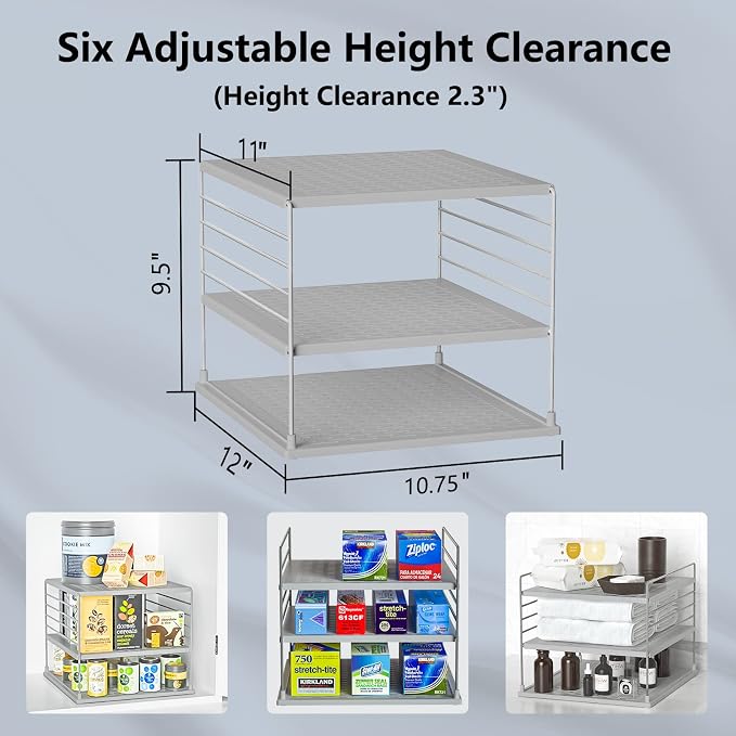 2 PACK Cabinet Organizer- Divided Compartment Holder for Foil and Plastic Wrap- Upgraded Pantry Organizers and Storage for Kitchen(Gray)