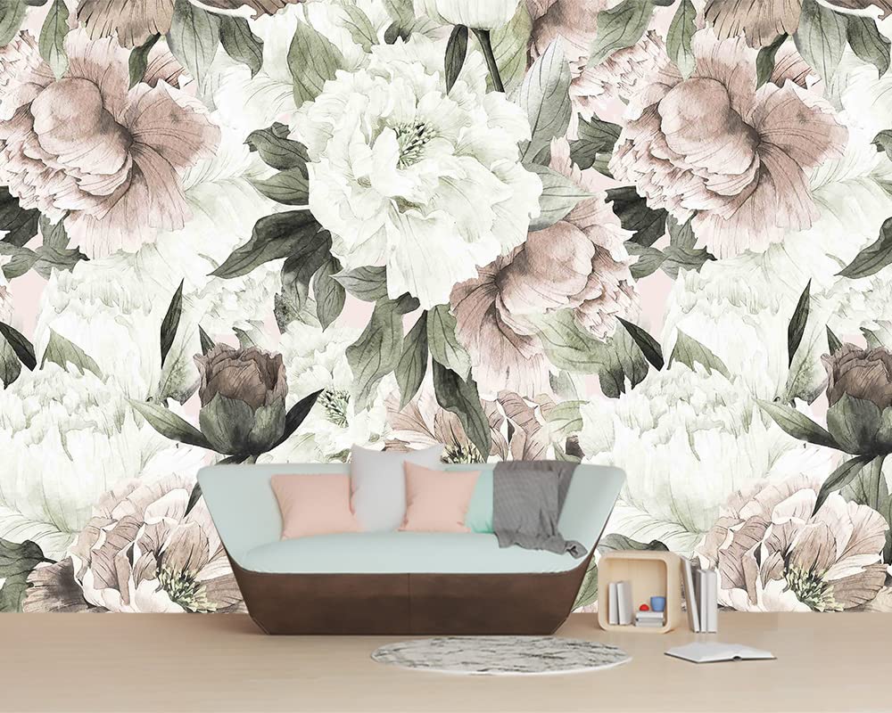 Reyhui Roses and Banana Leaves Wall Mural Wallpaper for Bedroom and Living Room(Not Self-Adhesive)