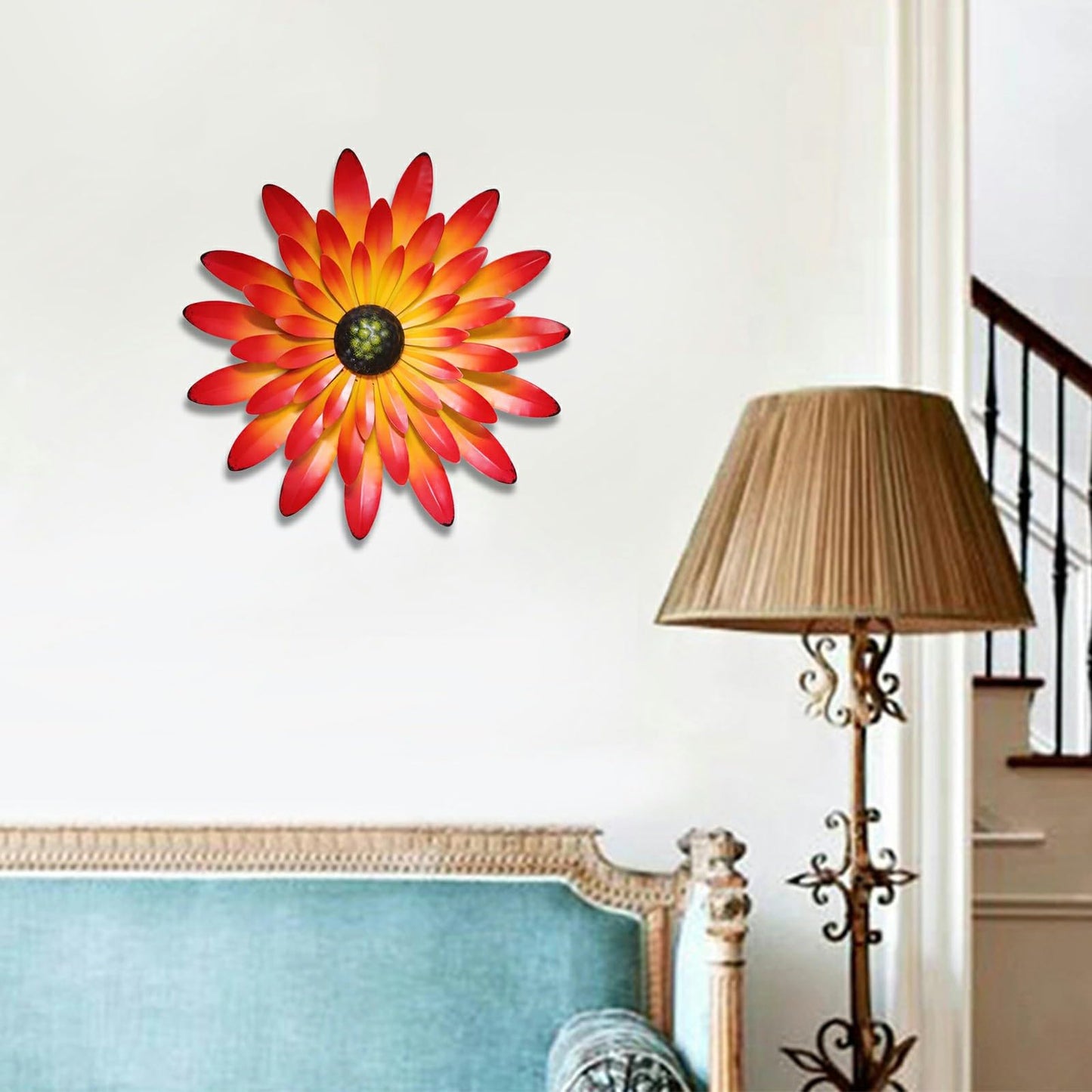 AHYS Metal Flowers Wall Decor Indoor Outdoor Metal Wall Art for Farmhouse Home Living Room Bedroom Bathroom Garden Decor – Red