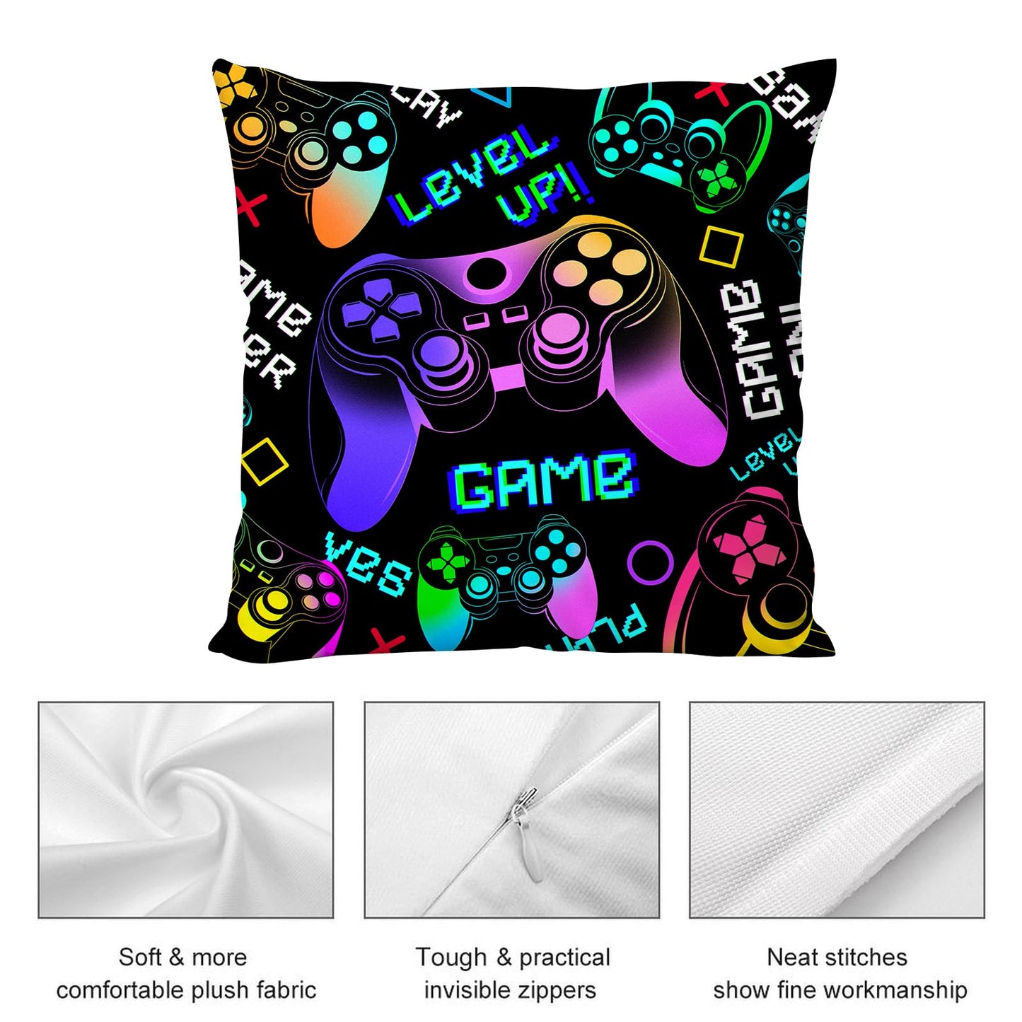 Waiyear Gaming Throw Pillow Covers, Gamer Pillow Cases - 18"x18" Set of 2, Boy Gaming Room Decor