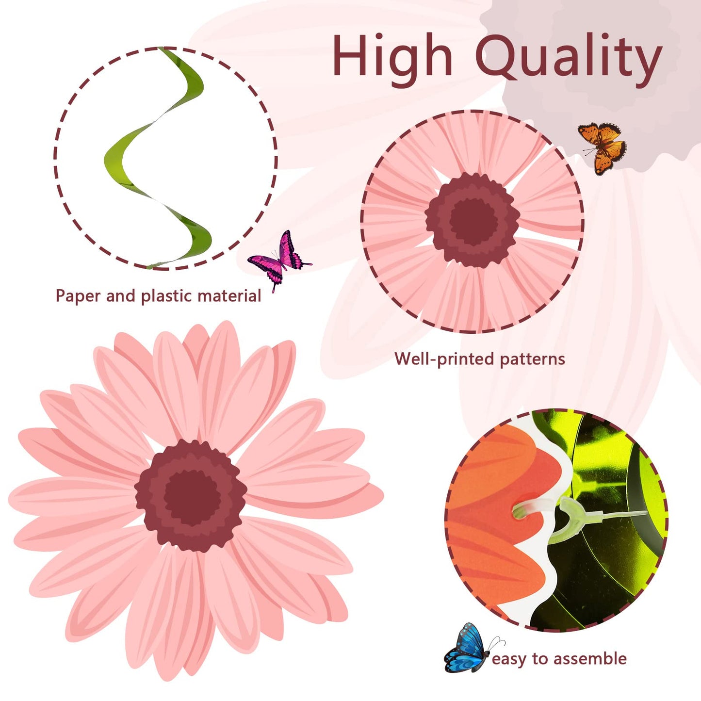 48 Pieces Spring Sun Flowers Butterfly Hanging Swirl Decorations Spirals Sunflower Party Streamers Wall Ceiling Hanging Supplies Favors Spring Summer Birthday Party Decorations