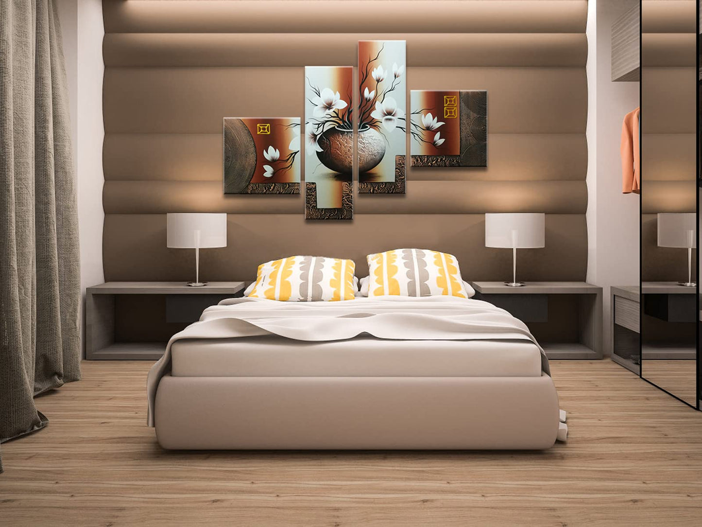 Wieco Art Huge Size Artwork 4 Panels 100% Hand-painted Modern Canvas Wall Art Elegant Flowers Paintings for Wall Decor Floral Oil Paintings on Canvas Art