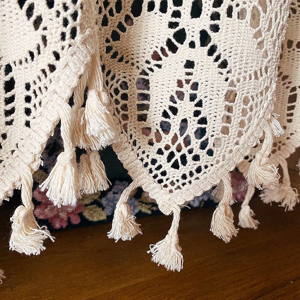 Yunsurey Retro Crochet Curtain Valance for Kitchen Window Boho Curtain Tiers for Coffee Decor Rod Pocket Farmhouse Short Curtains for Room Divider 1 Panel Knitting Doorway Curtain W35 X L15 Inch