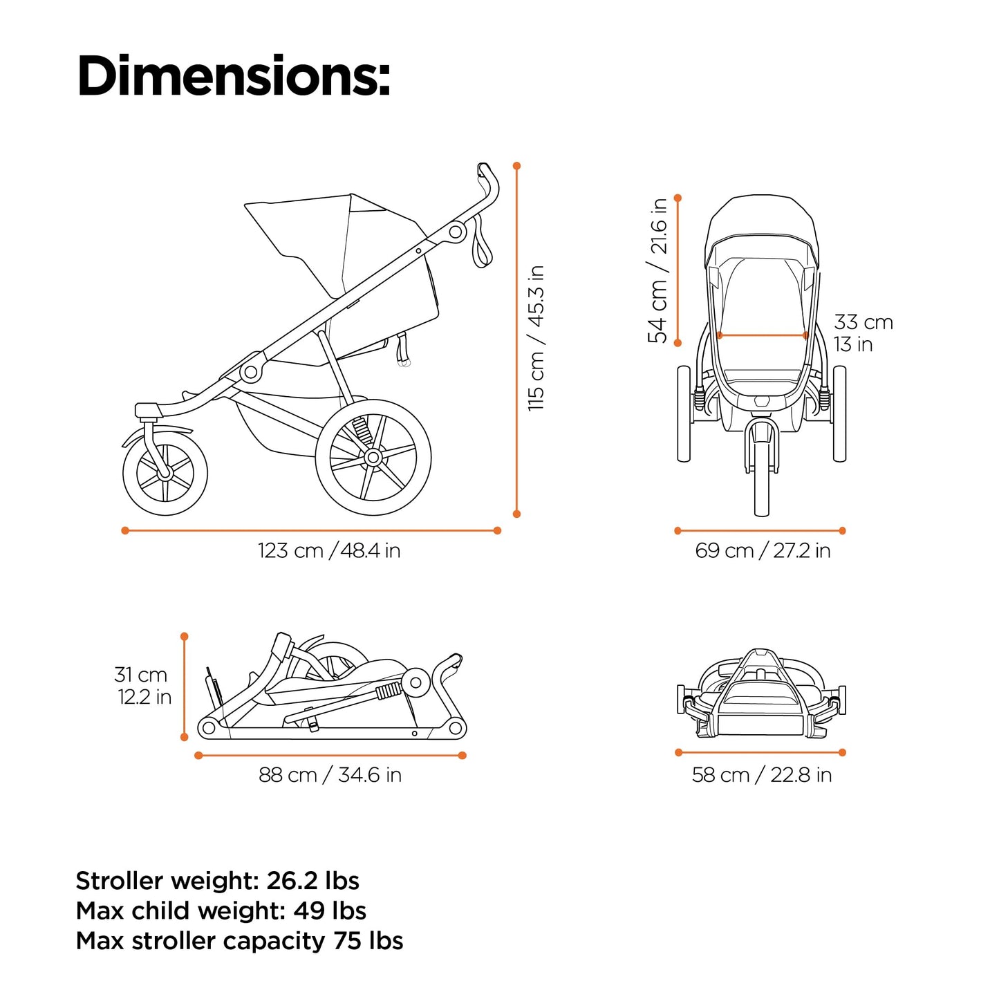 Thule Urban Glide 3 Single Child All-Terrain Stroller, Lightweight, Air-Filled Tires & Suspension, Integrated Hand Brake
