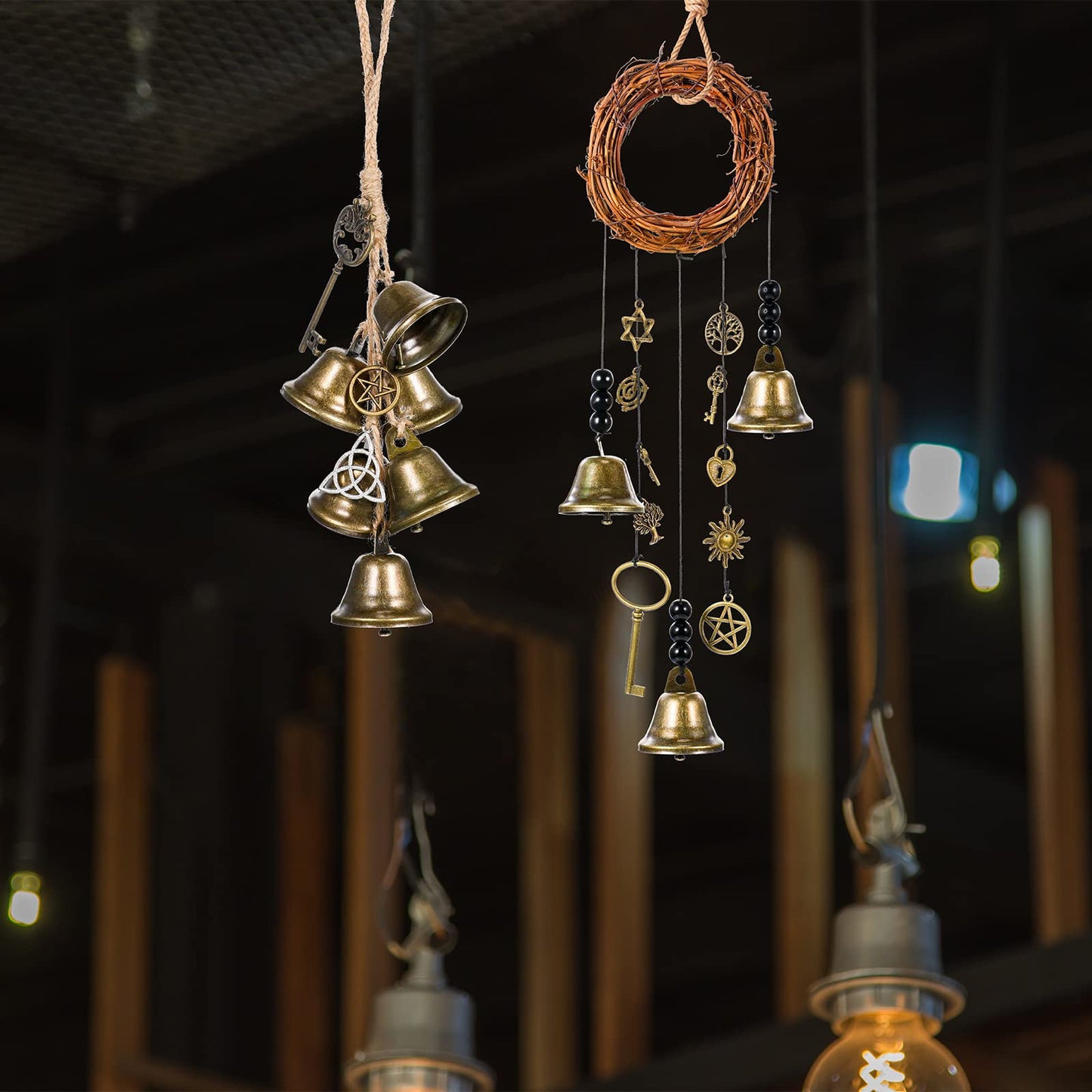 Jetec 2 Pieces Witch Bells for Door Knob for Protection Wind Chimes Door Hanger Wreath Handmade Hanging Witch Bells Magic Witchcraft Wicca Supplies for Home Protection Witchcraft Bell Decor(Novel)