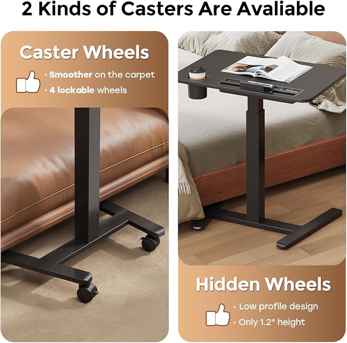 Mobile Standing Desk with Drawer, 28" Rolling Desk with Cup Holder and Hooks, Portable Laptop Workstation on Wheels, Height Adjustable Cart with Storage for Home Office, Black