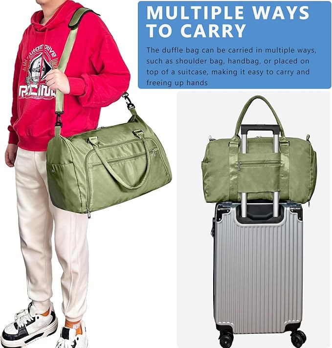 woogwin Small Gym Bag for Men & Women with Shoes & Wet Compartment Waterproof Duffle Bag for Travel Sports Workout Overnight Weekender(17.7'',Army Green)