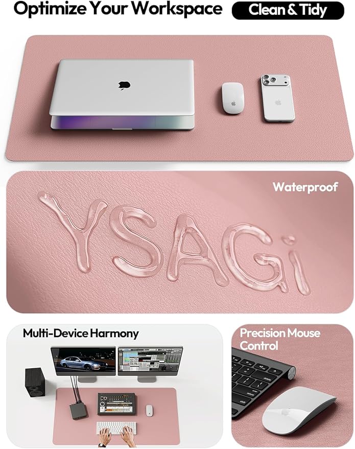 YSAGi Leather Desk Protector, Office Mat, Large Mouse Mat, Non-Slip PU Leather Blotter, Laptop Pad, Waterproof Writing Pad for Office and Home (Pale Mauve, 47.2" x 23.6")