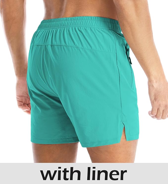 Aolesy Men's Gym Shorts Linerless & Liner - 5" Quick Dry Workout Running Shorts with Zip Pockets Sports Athletic Shorts