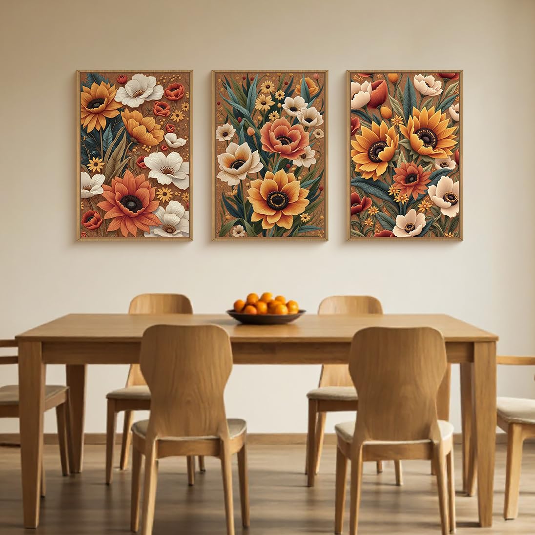 BICERE Large Boho Flower Botanical Framed Canvas Wall Art,Abstract Floral Wall Decor,Embroidery Plant Wall Painting,Bloom Wildflower Artwork for Living Room,Bedroom,Dining Room,Office -24"x36"x3