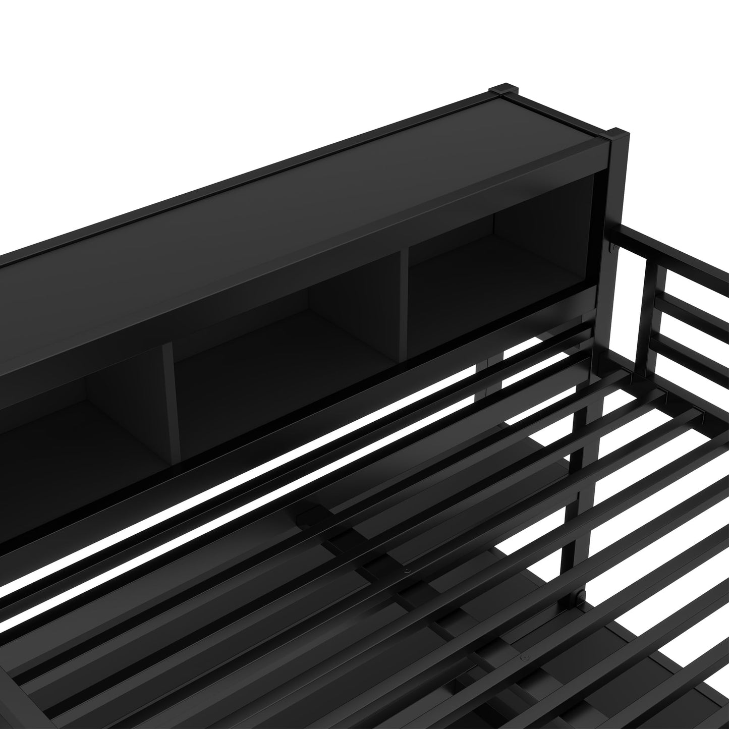 Queen Loft Bed Frame with Wardrobe and Storage Cubes, Queen Size Loft Bed with Desk and Storage Shelf, Heavy Duty Loft Beds with Guardrail, Noise Free Design, Adult Loft Bed Frame, Black