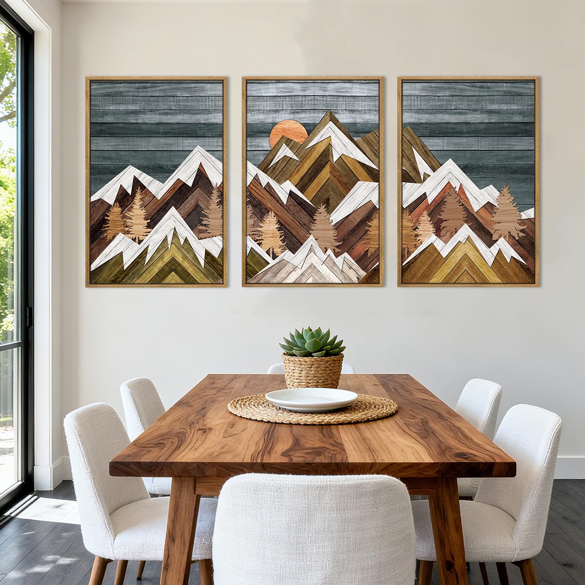 BINCUE Extra Large Mountain Wall Art Farmhouse Mountain Wall Decor Large Landscape Artwork 24x36 Inches Set of 3 Framed Rustic Painting Boho Mountains Artwork for Living Room Bedroom Office