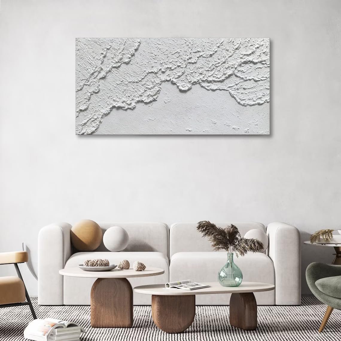 White Textured Wall Art Handmade Contemporary Modern Oil Painting On Canvas Ocean Wave Beach Abstract Painting for living Room Bedroom Decor