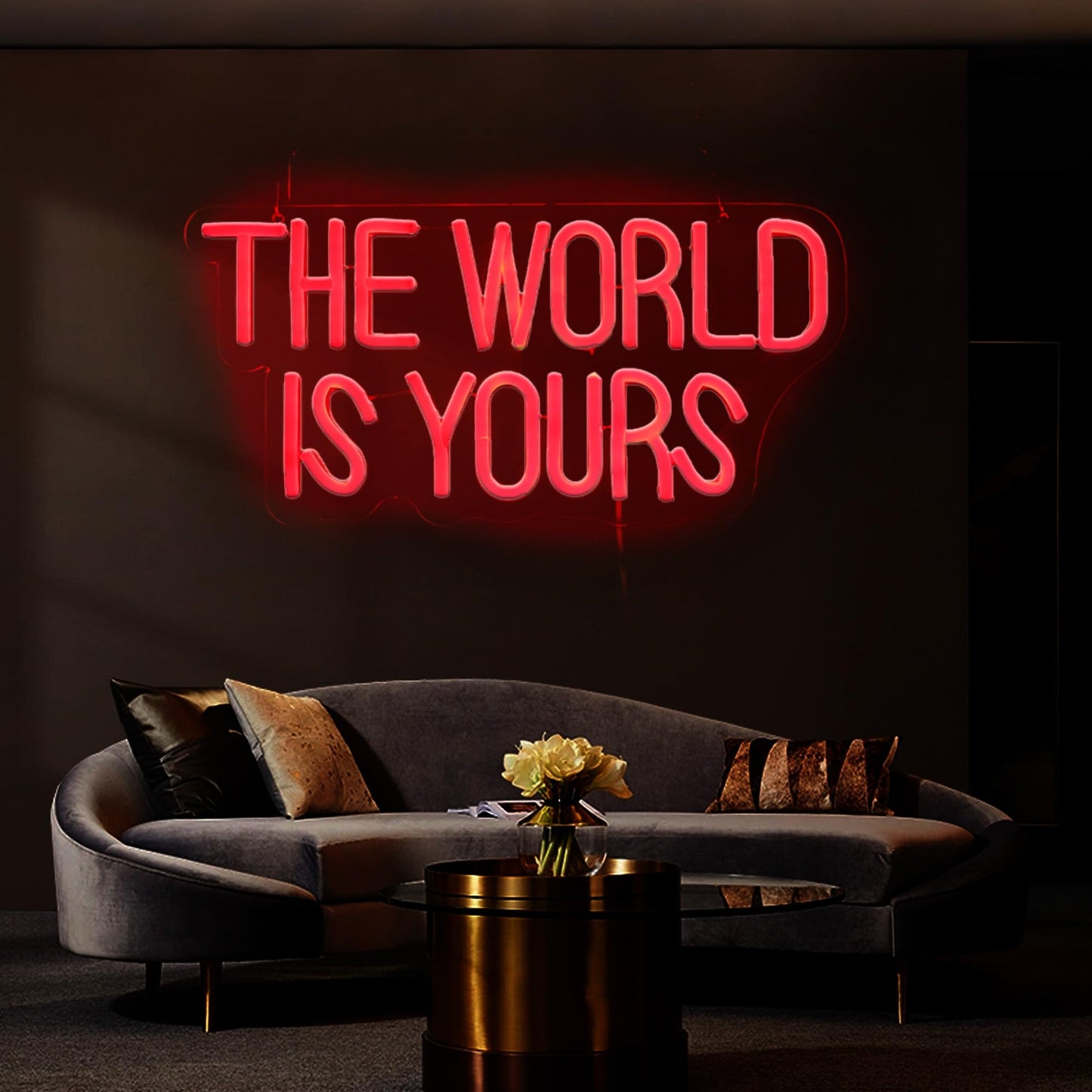 The World is Yours Neon Sign Dimmable The World is Yours LED Sign Wall Decor Gift Suitable for Bedroom Game Room Man Den Cinema Party 14 * 6.8 Inch
