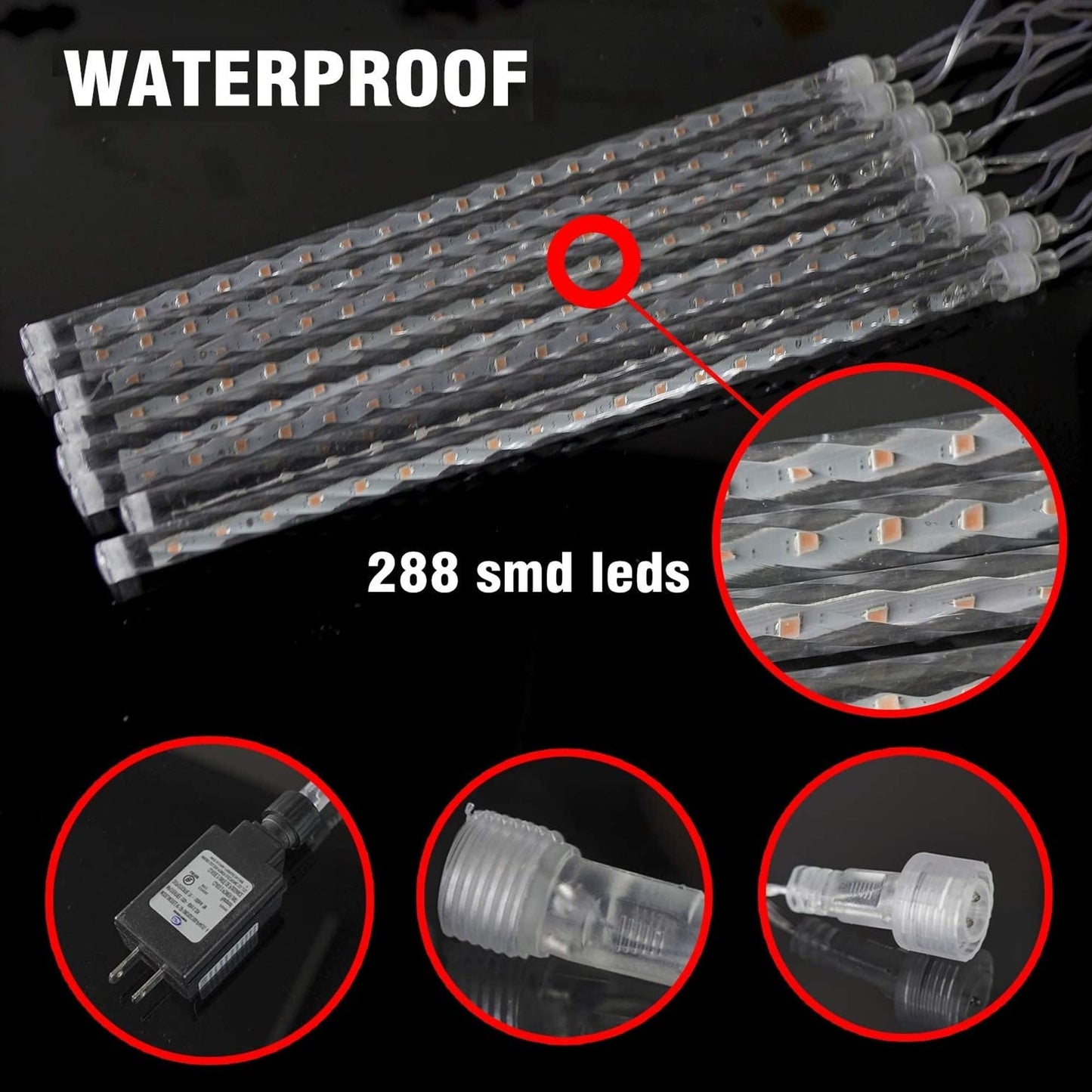 TW SHINE Christmas Lights Outdoor, 288 LED 12" 8 Tubes Meteor Shower Lights Outdoor Christmas Decorations Plug in, Waterproof Snow Falling Rain Icicle Xmas Light for Tree Decor, Blue