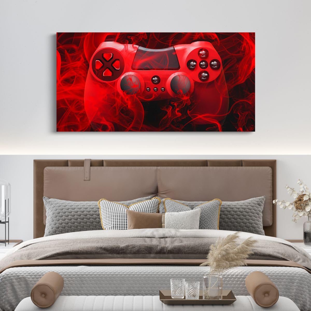 Feelyou Gamer Canvas Wall Art for Living Room Bedroom 19"x38" for Boys Kids Gaming Large Artwork Red Black Video Game Gamepad Canvas Prints Large Wall Painting