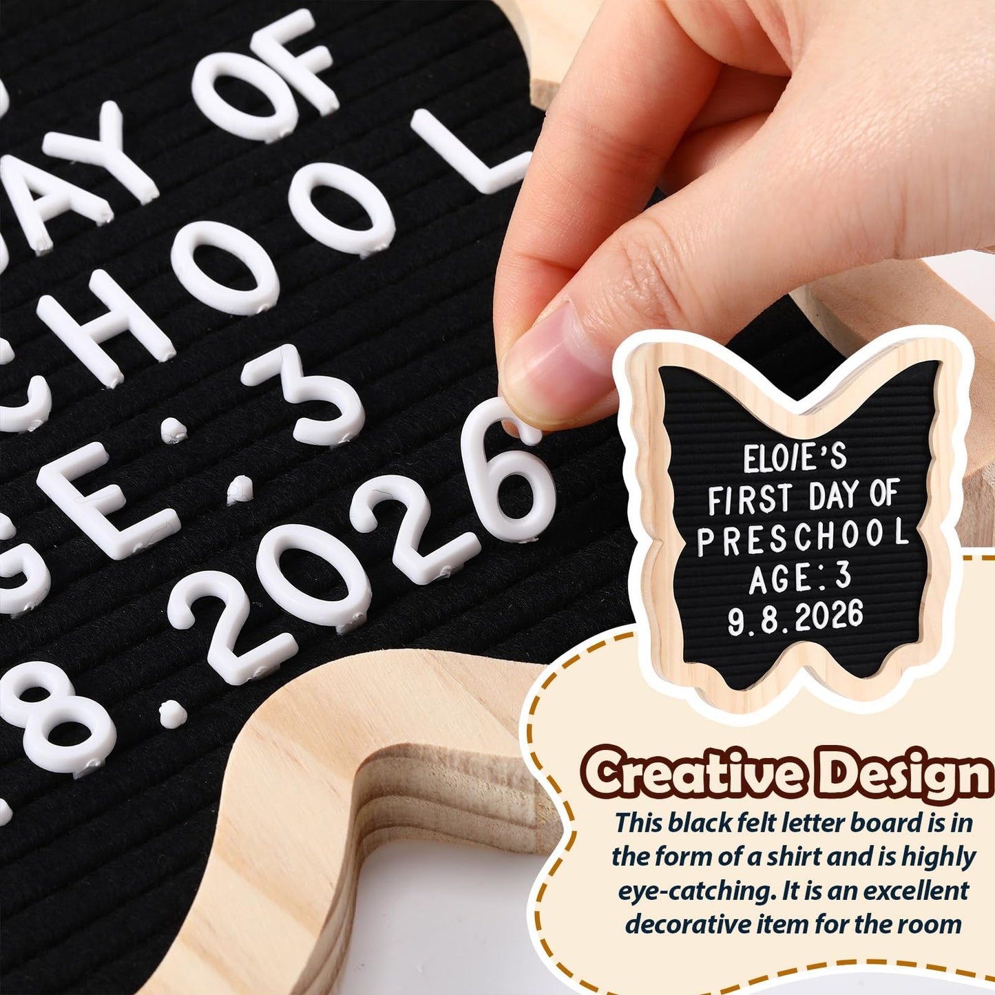 Geyoga Felt Letter Board with 294 Letters Numbers Symbols, 10 x 10 Inch Changeable Message Board with Wooden Frame, Butterfly Shaped Pregnancy Announcement Black Wood Sign, Wall Mount or Stand