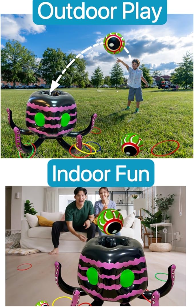 GIFTEXPRESS Sea Creature Octopus Ring Toss Game 4-in-1 – Halloween Candy Bowl, Basketball Hoop, Pool Toy & Spooky Party Décor for Kids & Adults, Indoor/Outdoor Water Game