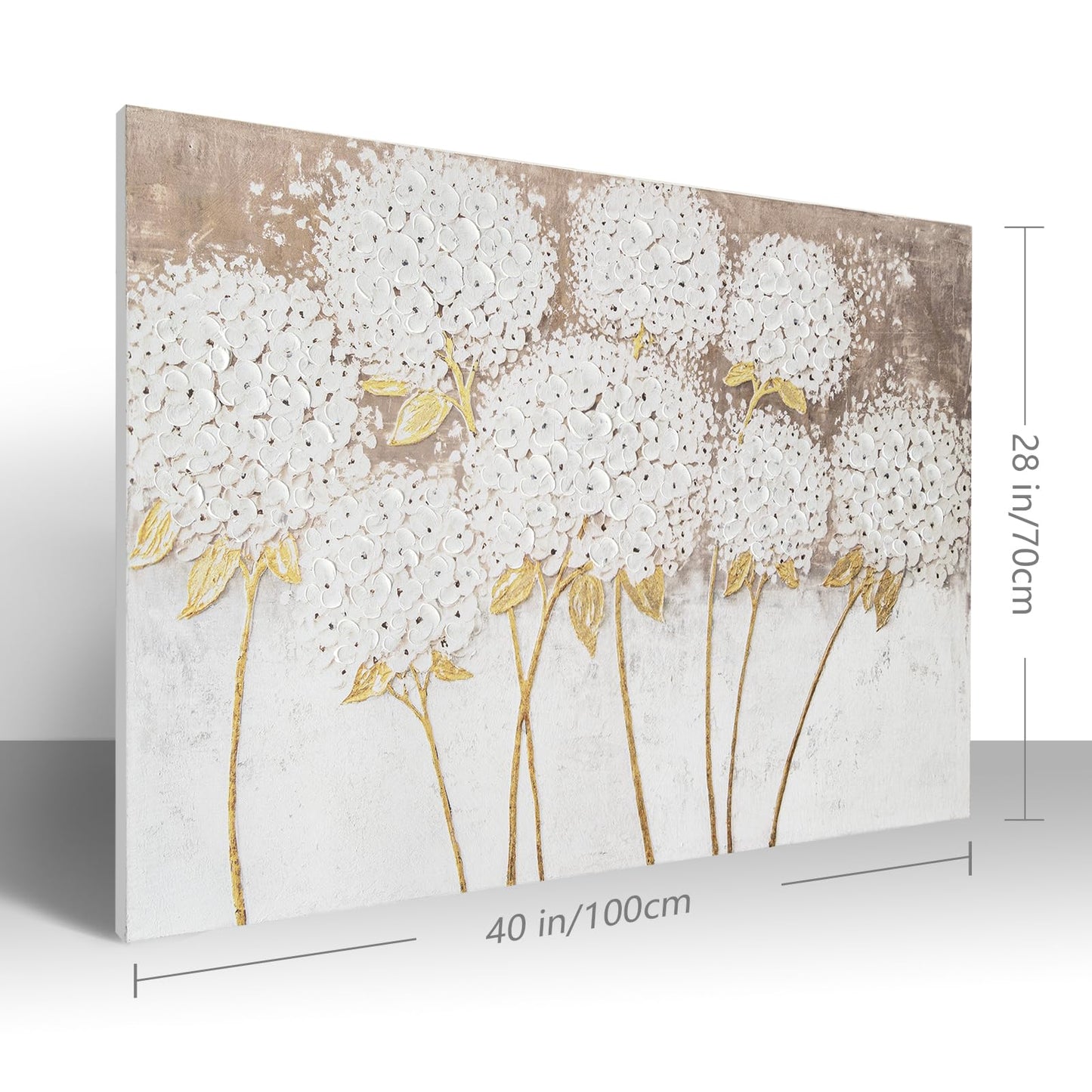 JolyWell Large hand painted wall art White Hydrangea Canvas Wall decor, Modern Floral Wall Decor, 3D Textured Oil Painting, Large Canvas Wall Art for Living Room Bedroom Office Decoration 40x28 Inch