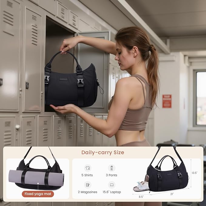 LOVEVOOK Gym Bag for Women Men, duffle bag for travel with shoe compartment, Small Gym Tote Dry Wet Separation, Multipurpose Weekender Overnight Bag, Lightweight Carry On Bags, Black
