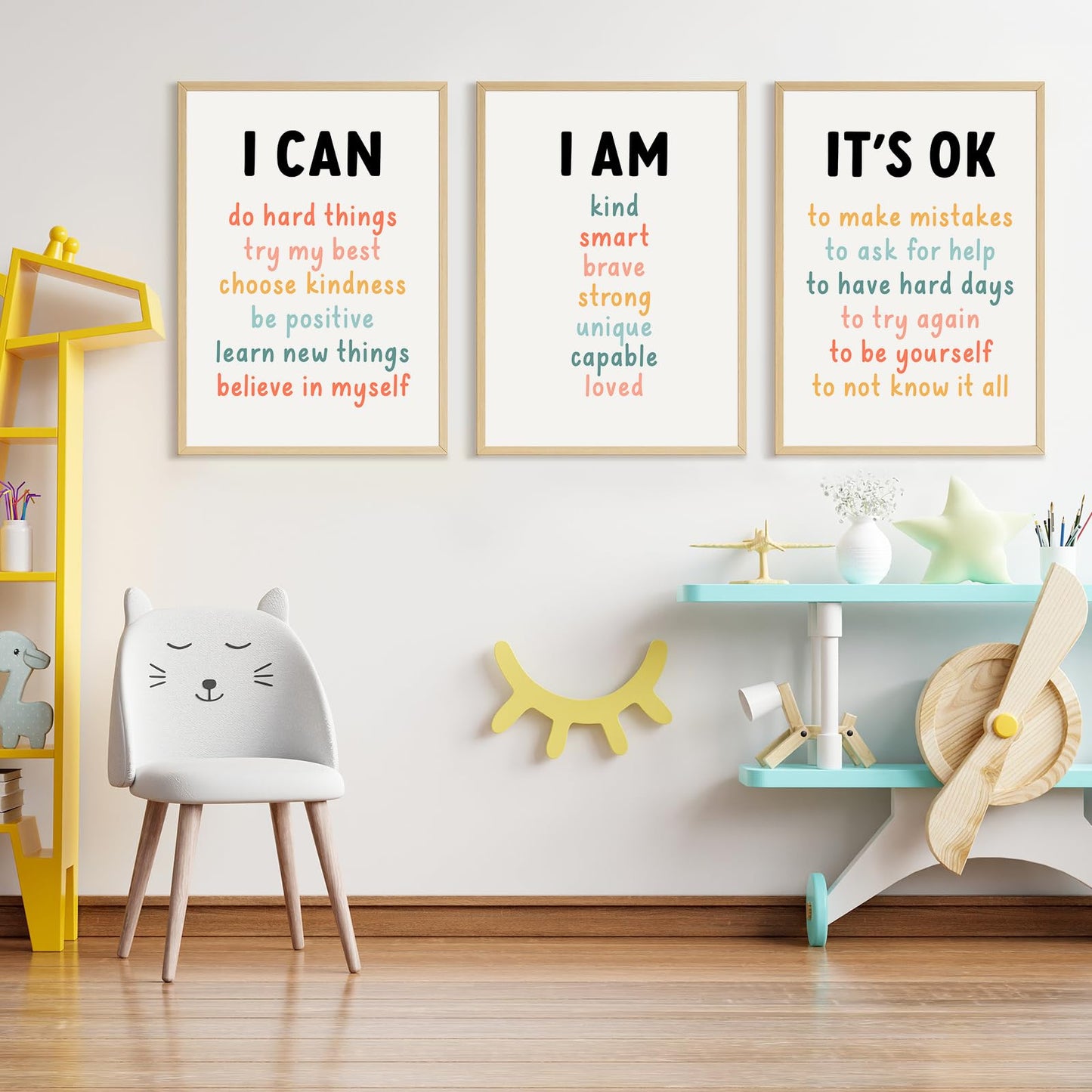 Kids Affirmation Wall Art Positive Canvas Wall Decor Inspirational Quotes Wall Art Motivational Words Pictures Daily Affirmations Poster Nursery Prints for Playroom Children Room 12x16x3 Inch Unframed