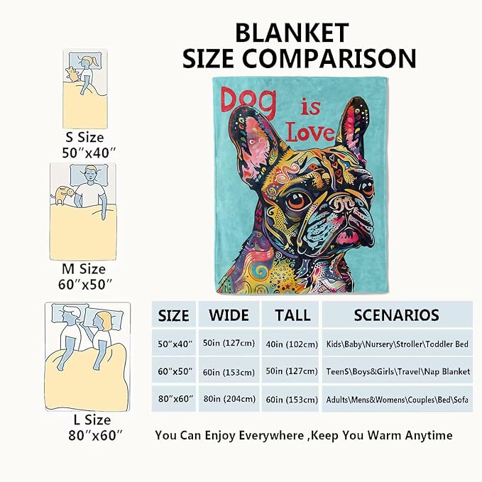 French Bulldog Blanket Pop Art Dog Throw Blankets,Birthday Gifts for Kids Adult Women & Pet Lovers,Lightweight Soft Fleece,for Sofa Couch Bed Room Farmhouse Art Decor 60x80in