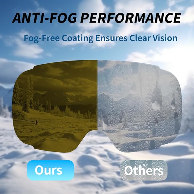 Ski Goggles for Men Women Adult & Youth, OTG Snowboard Goggles Anti Fog, Snow Goggles UV Protection Wide Vision