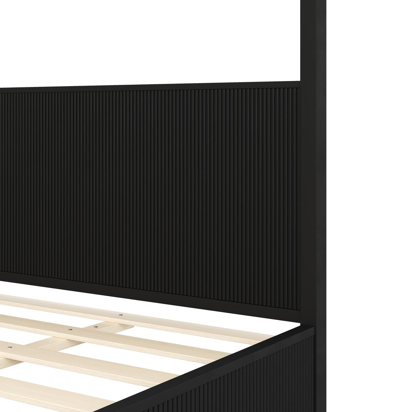 Merax Modern Luxury King Size Wooden Canopy Bed Frame with Headboard, Slats Support, Wood 4 Poster Bed Frame, No Box Spring Needed, Contemporary Bedroom Furniture, Black