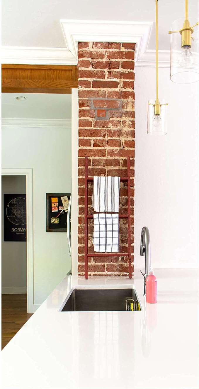 BARNWOODUSA Throw Blanket Ladder – Fully Assembled Reclaimed Wood – Rustic Decorative Ladder for Towels, Quilts, & More – Perfect Farmhouse Decor for Bathroom, Porch, or Living Room,3-Foot Red