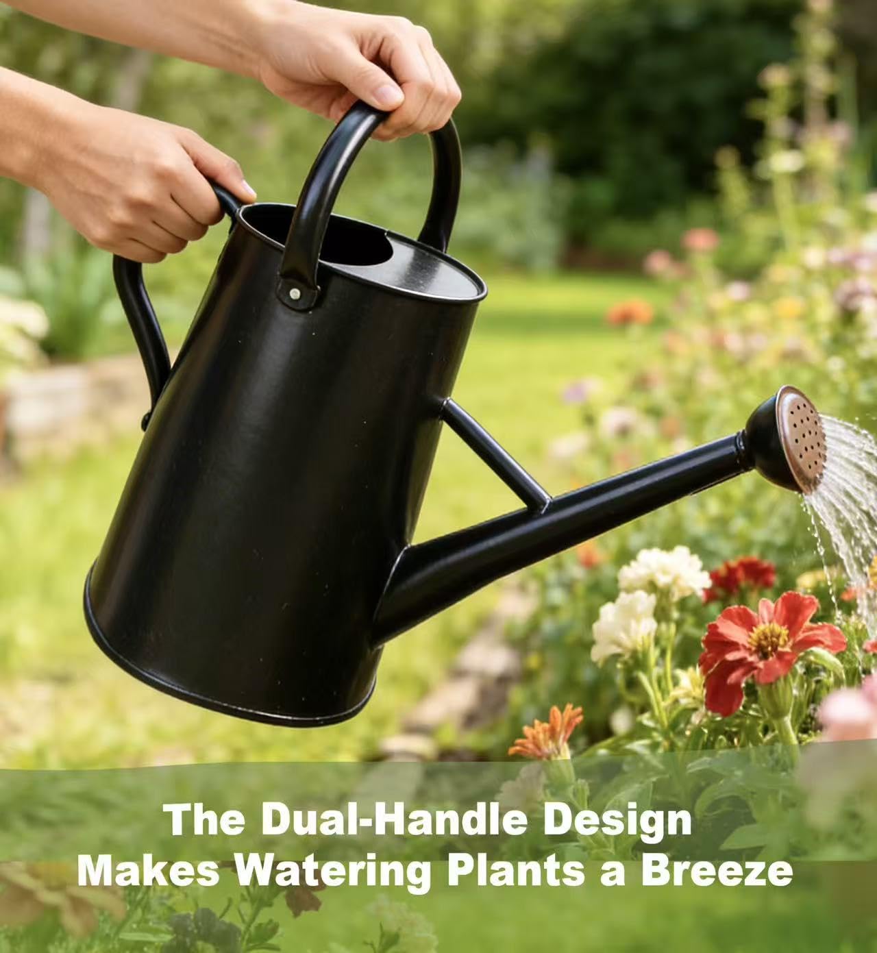Watering Can for Outdoor&Indoor Plants，1.5 Gallon（5.7L） Metal Watering Can with with Removable Spout，Large Galvanized Steel Garden Flower Water Can Watering Pot with 2 Handles ，Black