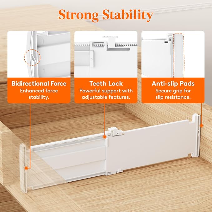 Lifewit Drawer Dividers for Clothes, 3.2" High 10.5"-16.5" Expandable Dresser Drawer Organizers, Adjustable White Plastic Separators for Kitchen, Cabinet, Nursery, Socks & Underwear Storage, 6 Pack