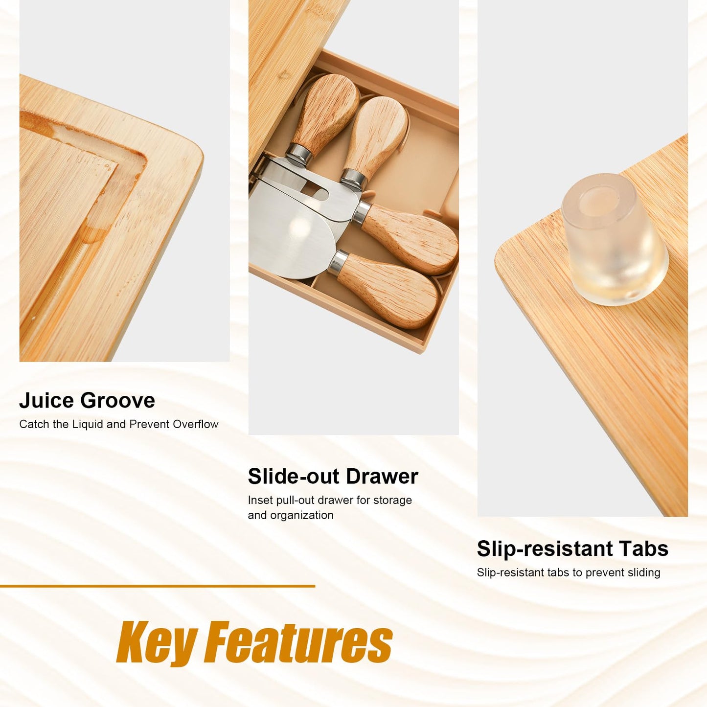 Yibidys Charcuterie Boards Cheese Board Set, Small Charcuterie Board Bamboo Cheese Board with Slide-Out Drawer, House Warming Gifts New Home, Wedding Gifts for Couple, Bridal Shower Gift