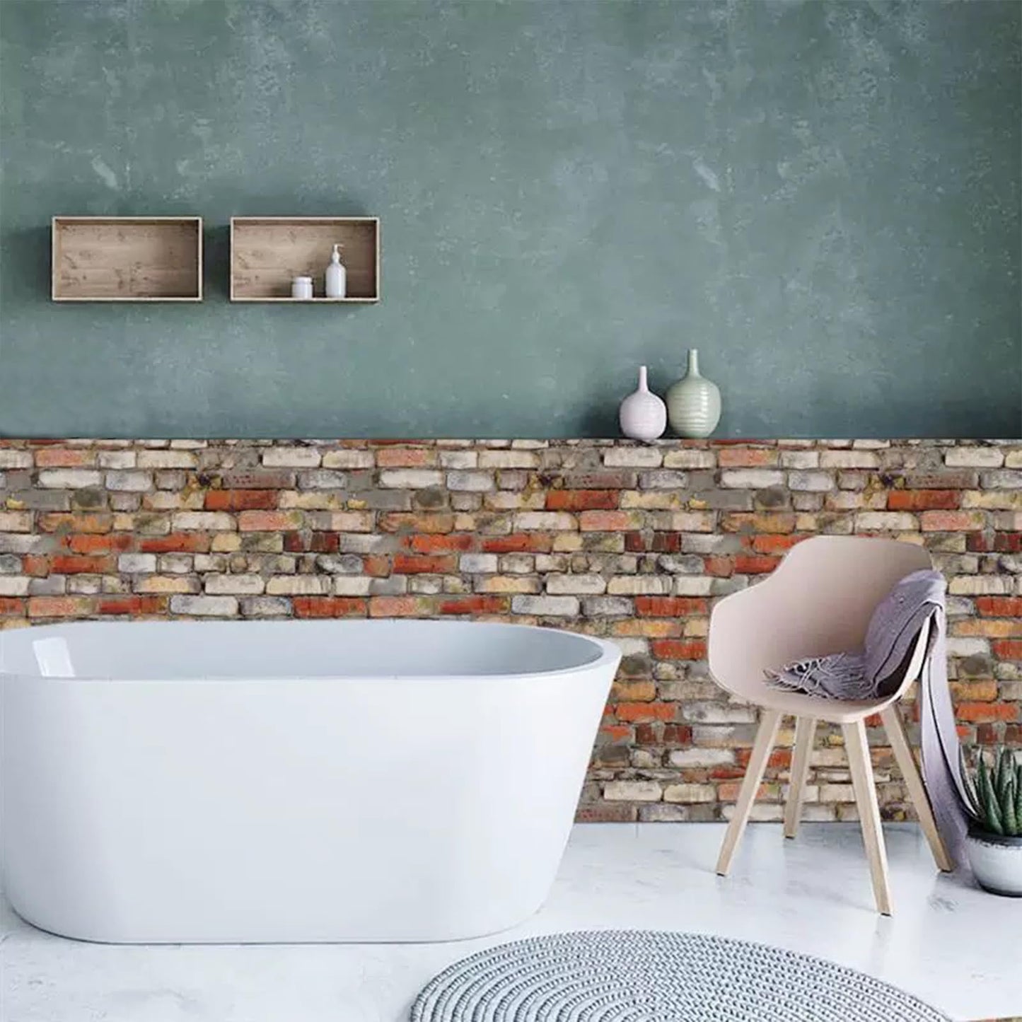 Attuslla 16 PCS Miniature Mini House Floor Tiles Self Adhesive Floor Tiles Faux 3D Brick Wall Paper Sticker for Mini House Decoration, 3.94 Inch, Red Brick B