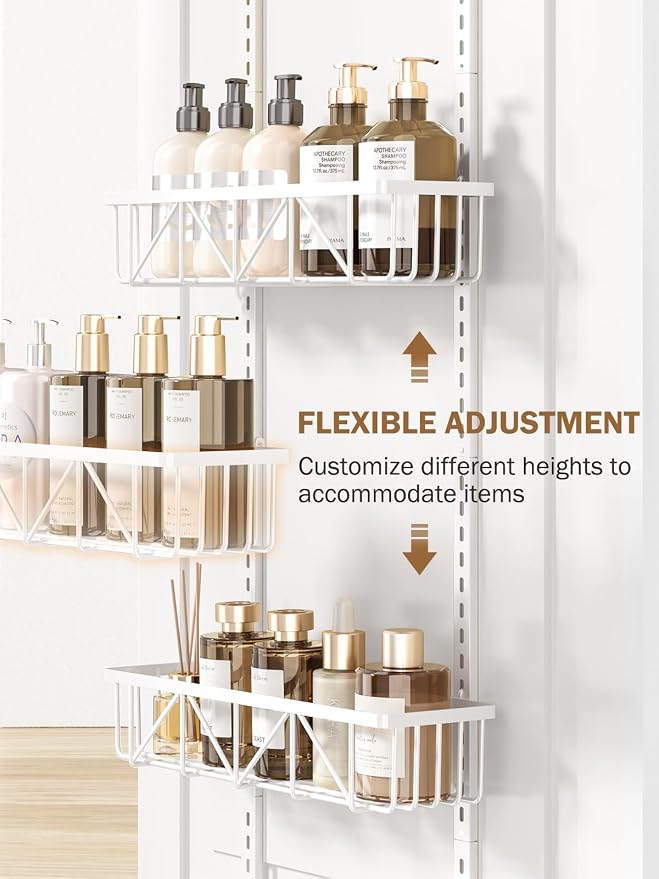Delamu Adjustable Over the Door Pantry Organizer, 9-Tier Metal Pantry Organization and Storage for Kitchen, Hanging Spice Rack Seasoning Shelves, Cabinet Door Organizer for Easy Install, 16" White